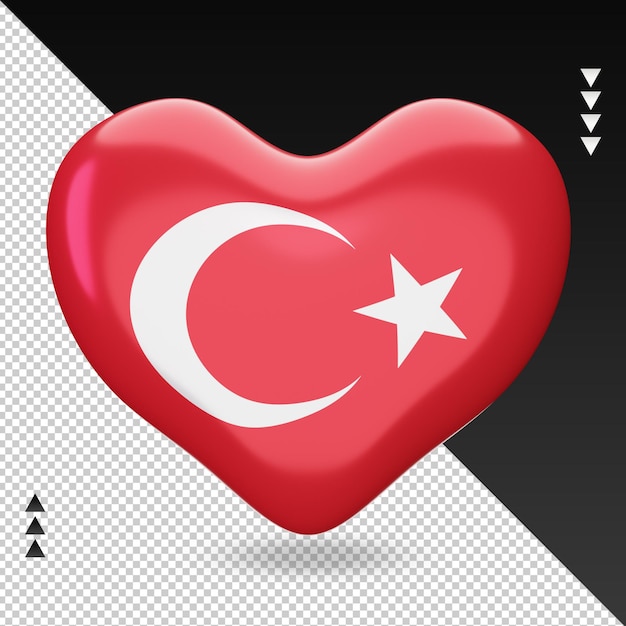 Amo la vista frontal de la representación 3d del hogar de la bandera de Turquía