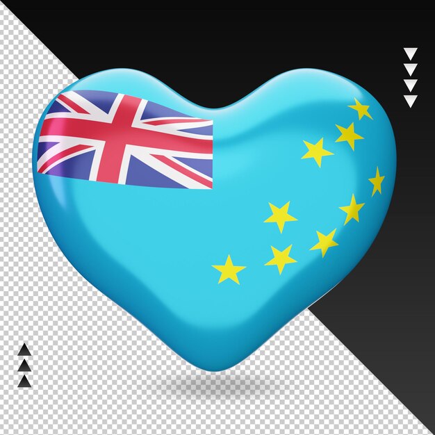 Amo la vista frontal de la representación 3d del hogar de la bandera de tuvalu