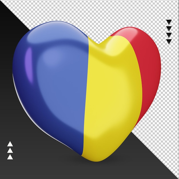 Amo la vista izquierda de la representación 3d del hogar de la bandera de Rumania