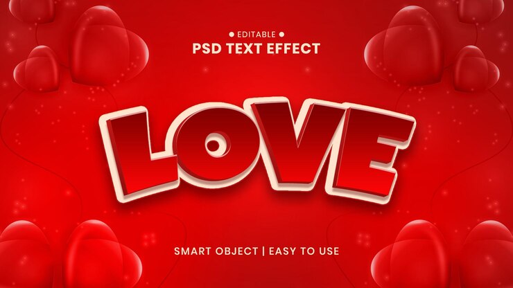 PSD amor 3d efecto de texto editable en fondo rosado