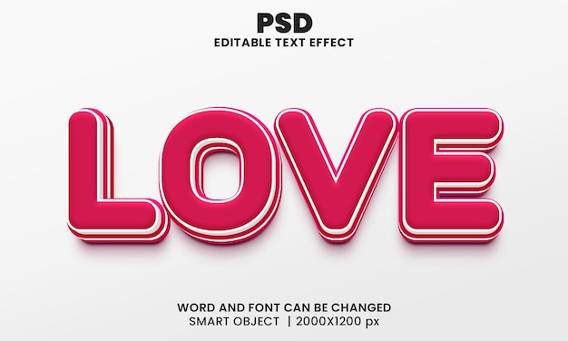 Amor 3d efecto de texto editable Premium Psd con fondo