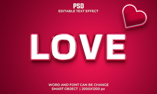 Amor 3d efecto de texto editable psd premium con fondo