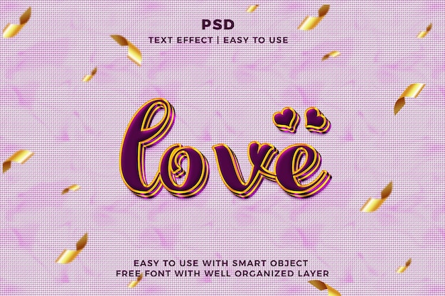 Amor 3d estilo de efecto de texto editable psd