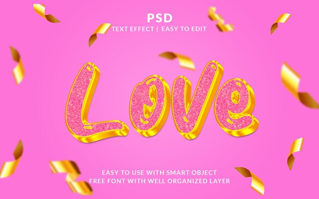 Amor 3d estilo de efecto de texto editable psd