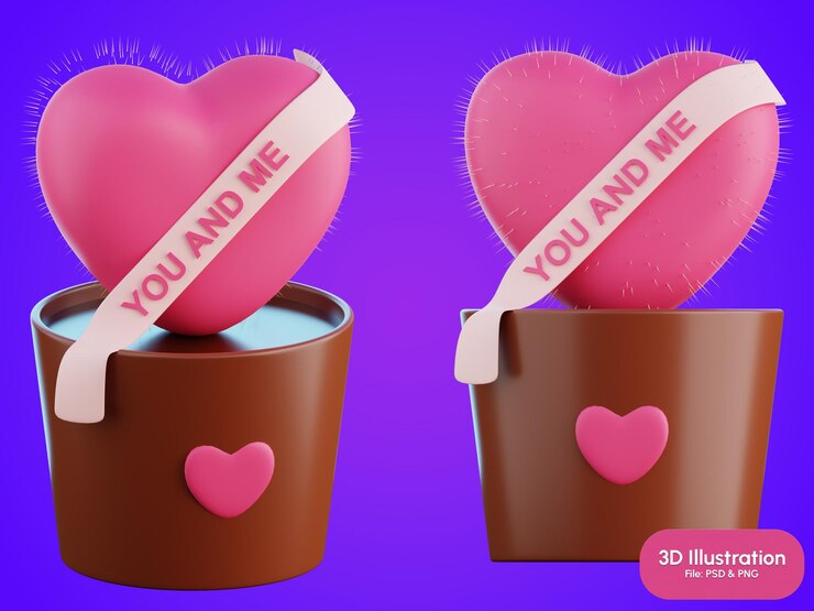 PSD amor de cactus ilustración en 3d del amor y el romance