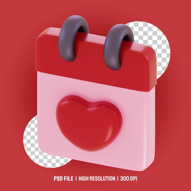 amor, calendario, 3d, ilustración