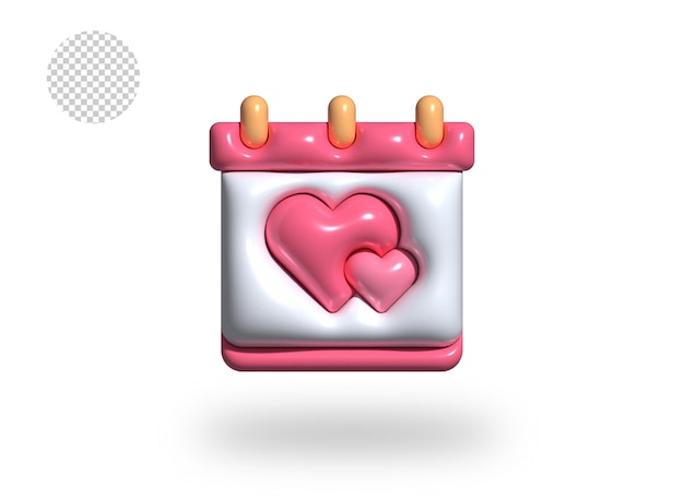 Amor calendario transparente cómic burbuja icono 3d render ilustración