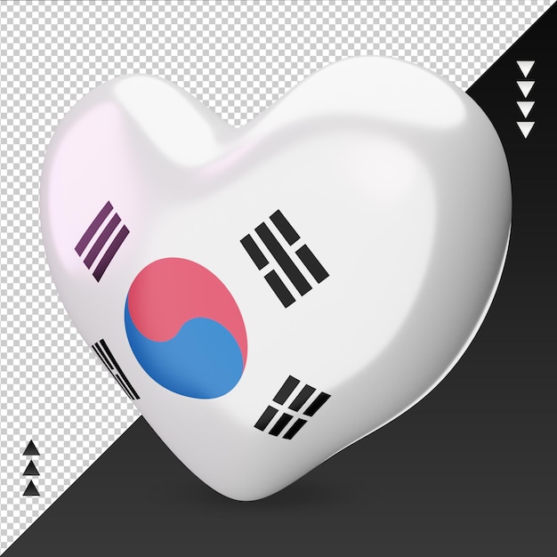 Amor Corea del sur bandera hogar renderizado 3d vista derecha