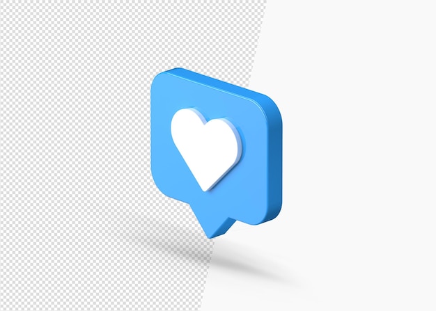 Amor de notificação de mídia social como ícone 3d com coração isolado
