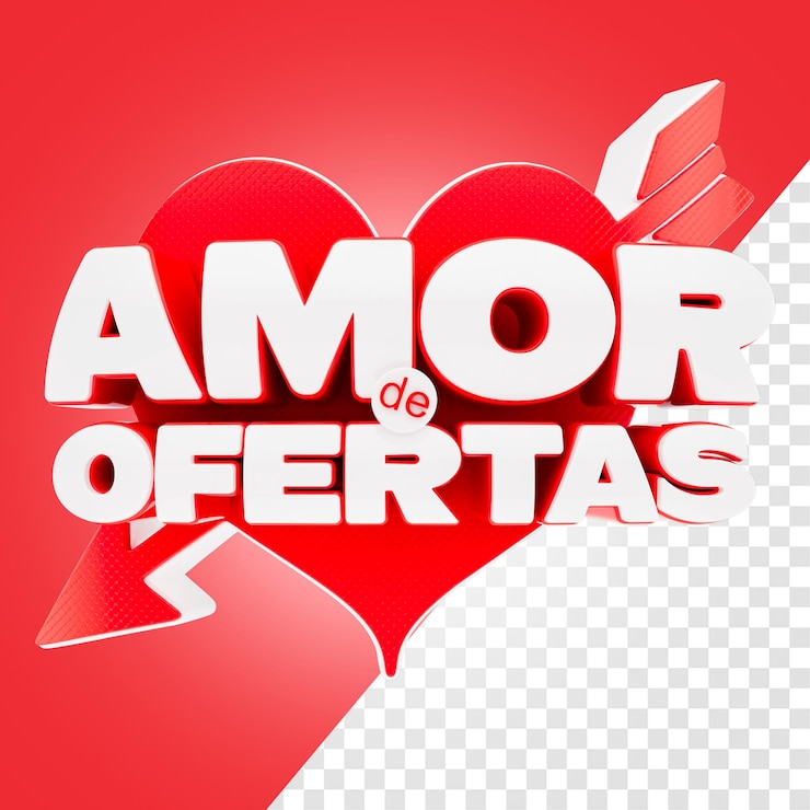 PSD amor de ofertas venda de dia dos namorados com um coração e flecha 3d