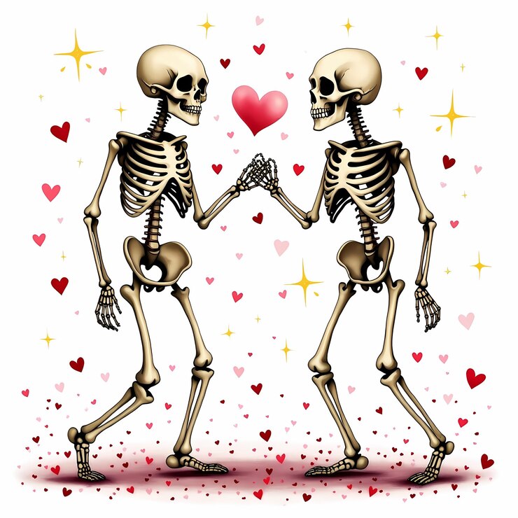 PSD el amor eterno ilustración romántica de una pareja de esqueletos