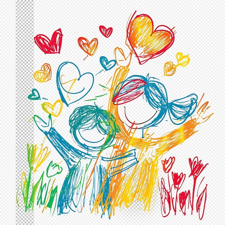 PSD el amor de la familia colorido garabateo fondo transparente