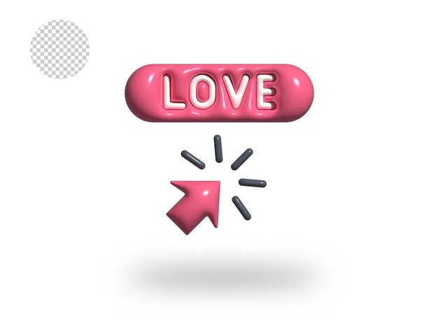 Amor haga clic en el icono de burbuja cómica transparente 3d render ilustración