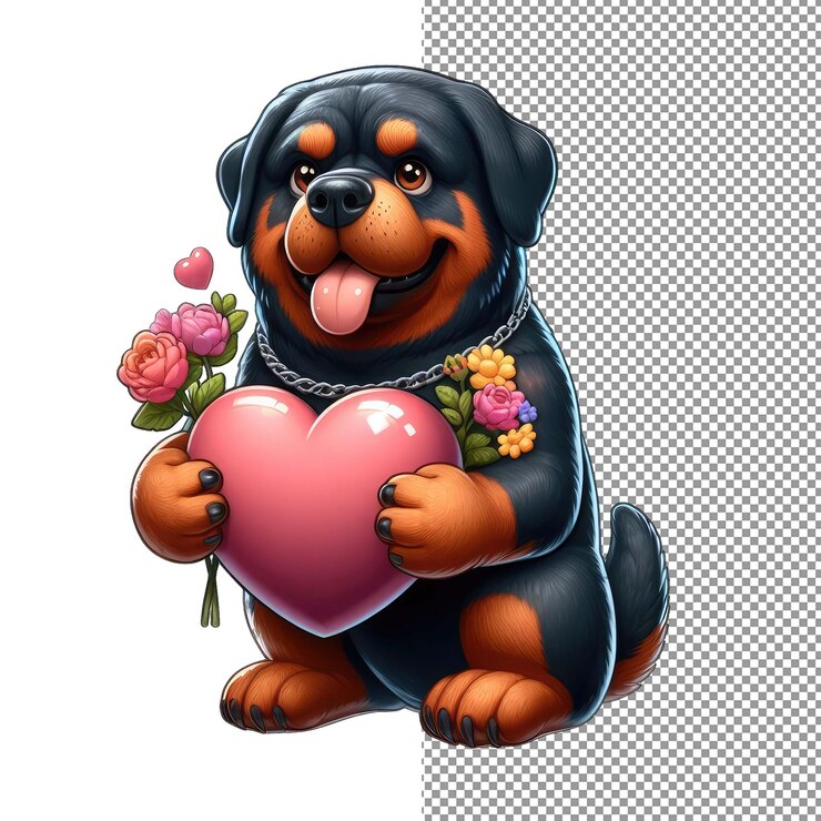 PSD el amor leal el perro cariñoso con la pegatina del corazón