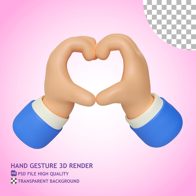amor, mano, gesto, 3d, render, ilustración