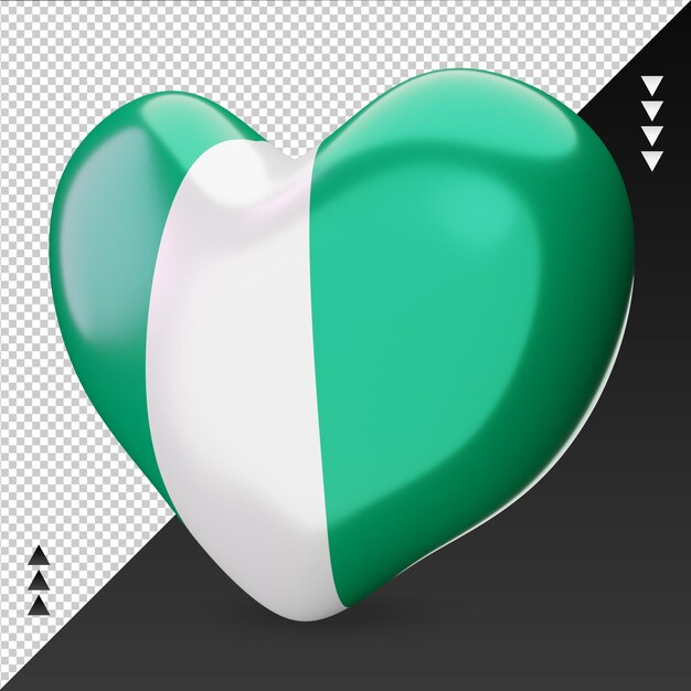 Amor nigeria bandera hogar renderizado 3d vista derecha