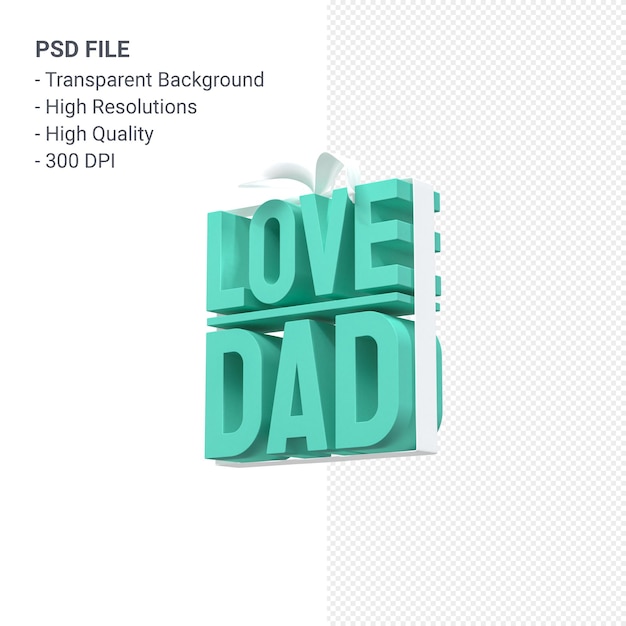 PSD amor papá con arco y cinta 3d rendering aislado