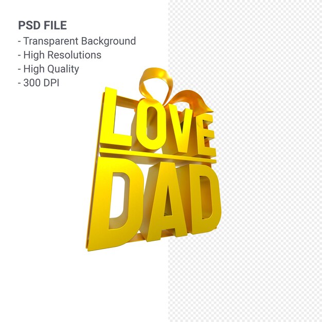 PSD amor papá con arco y cinta 3d rendering aislado