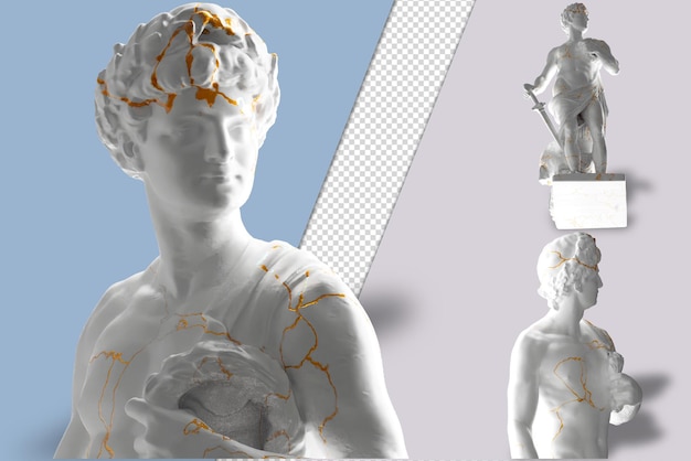 Amor Patriae Statue Rendu 3D inspiré de la Renaissance en marbre blanc et or pour l'art et les couvertures d'album