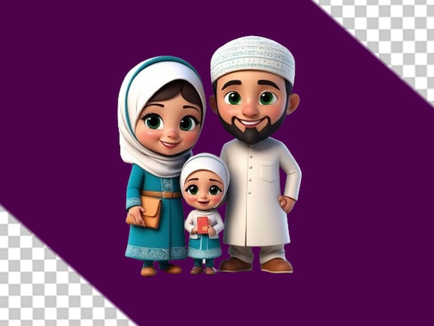 PSD el amor y la risa son dibujos animados en 3d de una familia musulmana.