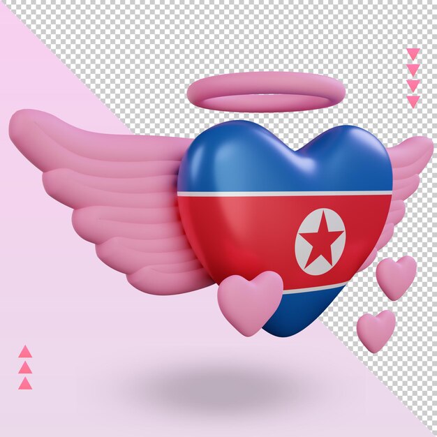 PSD amor de san valentín 3d bandera de corea del norte representación vista izquierda