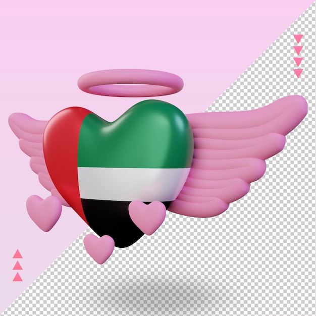 PSD amor de san valentín 3d bandera de los emiratos árabes unidos que representa la vista derecha