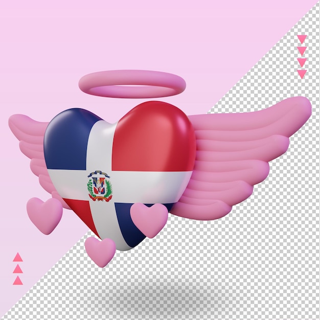 PSD amor de san valentín 3d bandera de república dominicana renderizado vista derecha