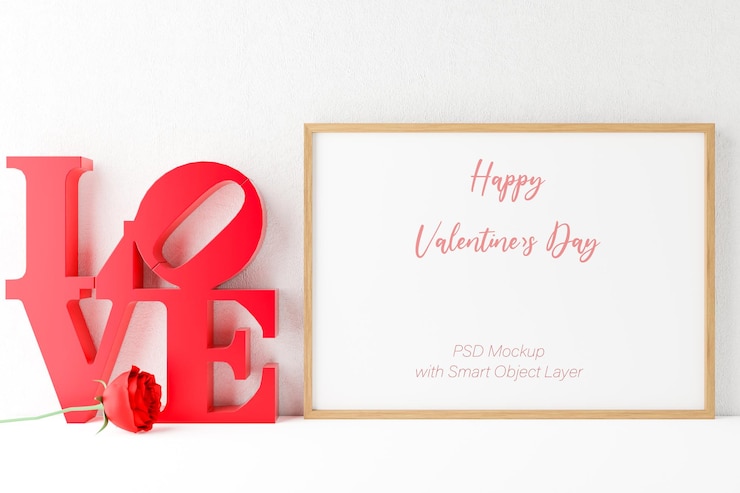 PSD amor y san valentín con maqueta de marco de fotos.