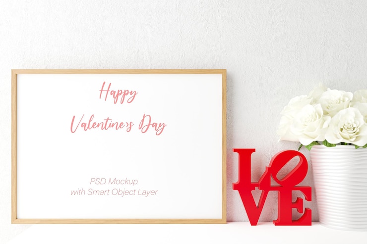 PSD amor y san valentín con maqueta de marco de fotos.