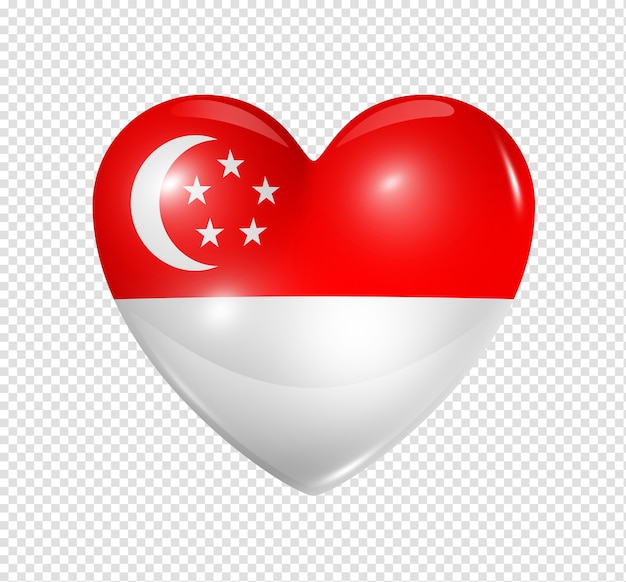 PSD amor singapur símbolo icono de la bandera del corazón 3d aislado en blanco con trazado de recorte