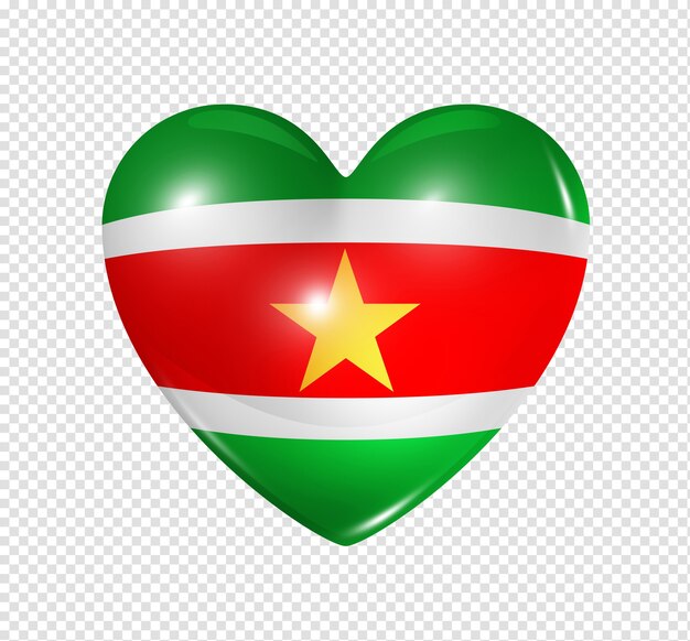 Amor surinam símbolo icono de la bandera del corazón 3d aislado en blanco con trazado de recorte