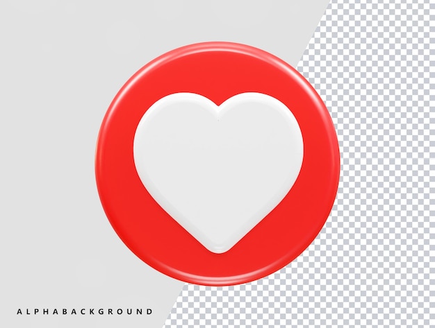 Amore cuore icona 3d rendering illustrazione elemento trasparente