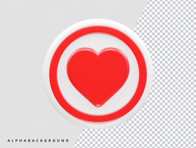Amore cuore icona 3d rendering illustrazione elemento trasparente