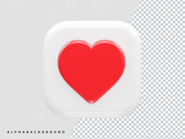 Amore cuore icona 3d rendering illustrazione elemento trasparente