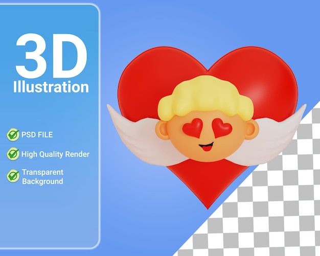 Amore di caduta del cupido 3d isolato, rappresentazione dell'elemento 3d del biglietto di S. Valentino