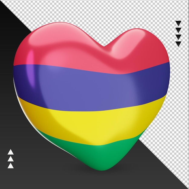 Amore Mauritius bandiera focolare 3d rendering vista a sinistra