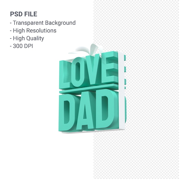 Amore papà con fiocco e nastro rendering 3D isolato