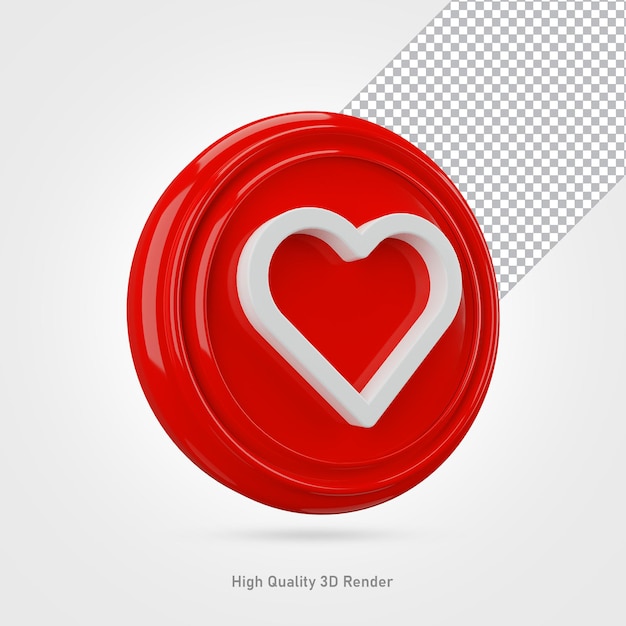 Amore social media icona 3d rendering trasparente