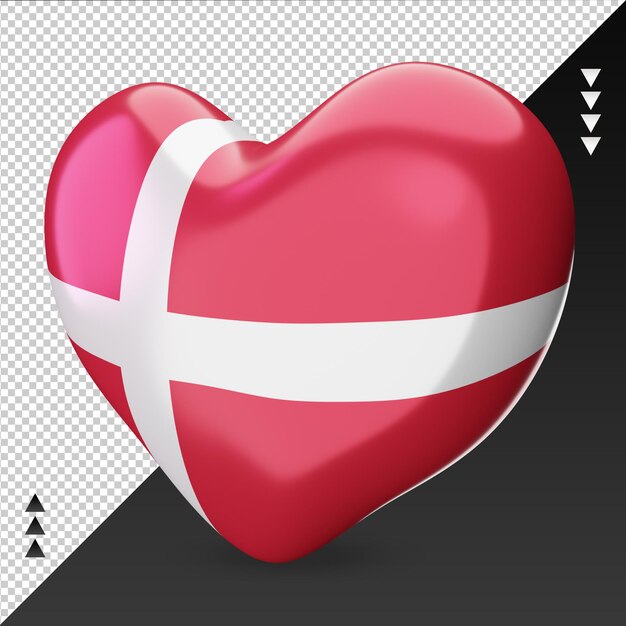 PSD amour danemark drapeau foyer 3d rendu vue de droite