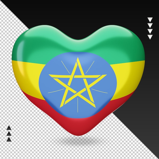 Amour drapeau Ethiopie foyer 3d rendu vue de face