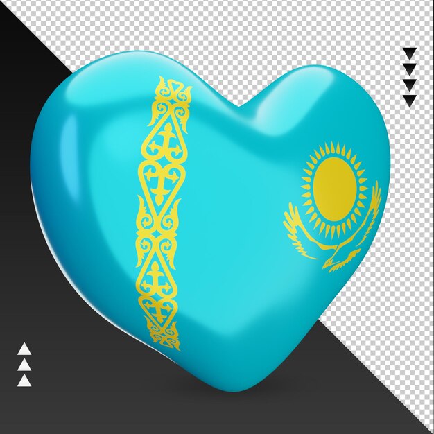 PSD amour drapeau kazakhstan foyer 3d rendu vue gauche