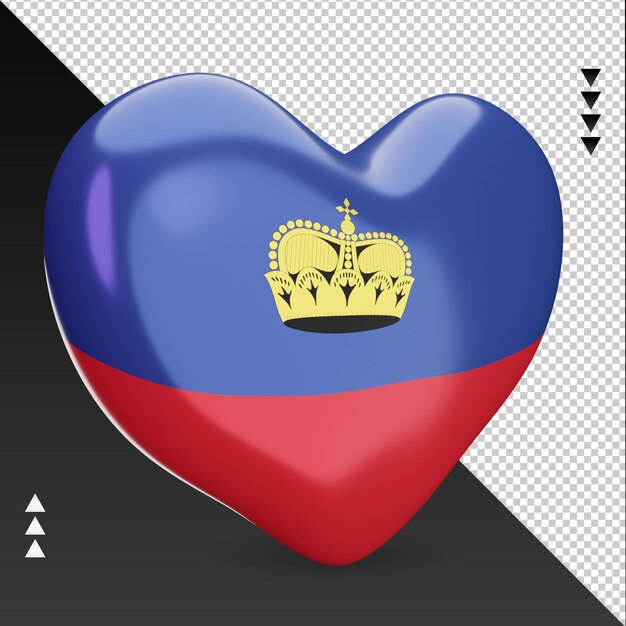 PSD amour drapeau liechtenstein foyer 3d rendu vue gauche