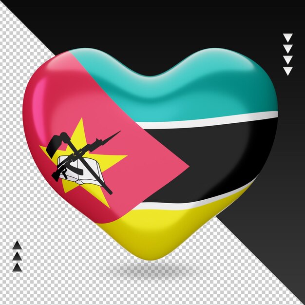 PSD amour drapeau mozambique foyer 3d rendu vue de face