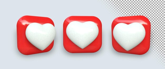 L'amour de l'élément cardiaque aime l'illustration 3d Les médias sociaux aiment le rendu 3d