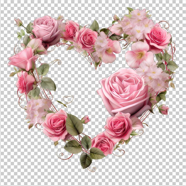 PSD l'amour des fleurs roses isolées sur un fond transparent
