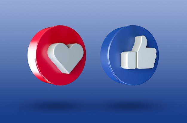 L'amour des médias sociaux et comme l'icône du bouton 3D minimaliste