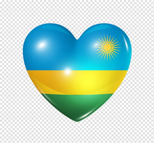 Amour Rwanda Symbole 3d Icône Du Drapeau Coeur Isolé Sur Blanc Avec Un Tracé De Détourage