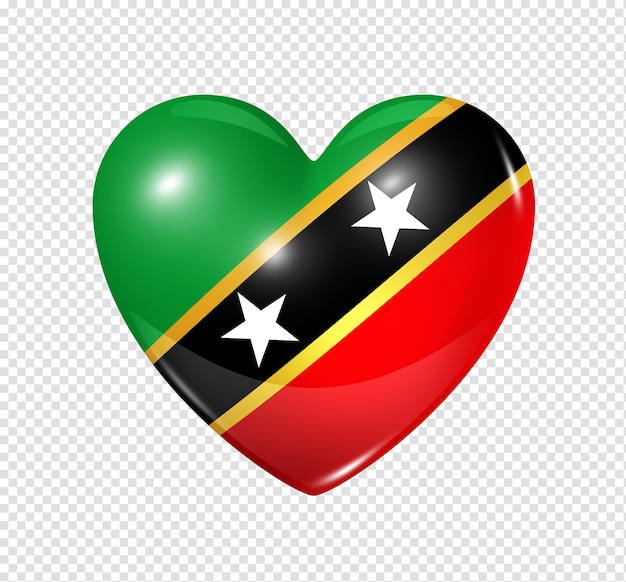 Amour Saint Kitts et Nevis symbole icône de drapeau coeur 3D isolé sur blanc avec un tracé de détourage