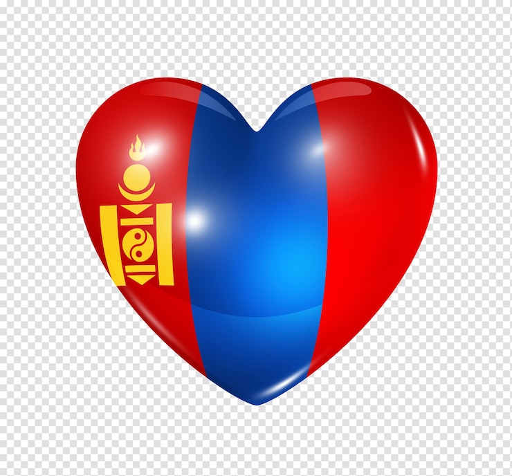 PSD amour symbole de la mongolie d'un cœur 3d avec conception de drapeau isolé