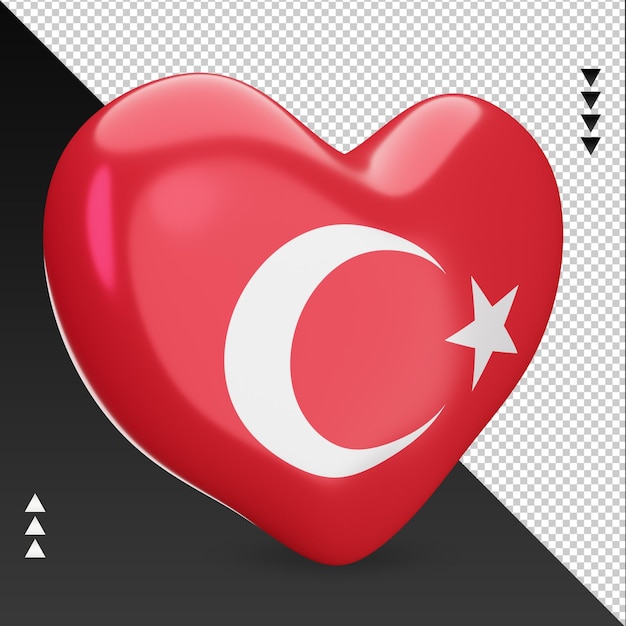 Amour Turquie Drapeau Foyer Rendu 3d Vue Gauche